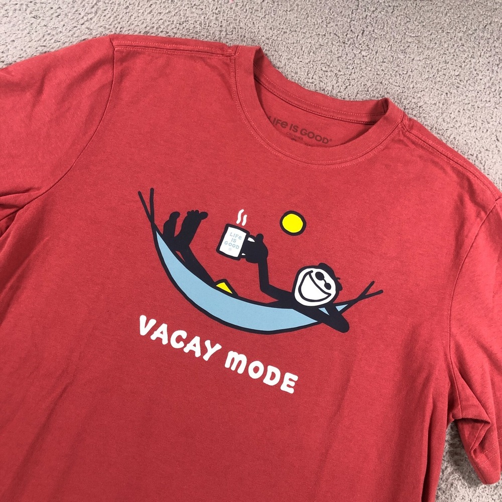Life Is Good Shirt Adult Small Red Crusher Vacay Mode‎ Coffee Hammack Sun Cotton